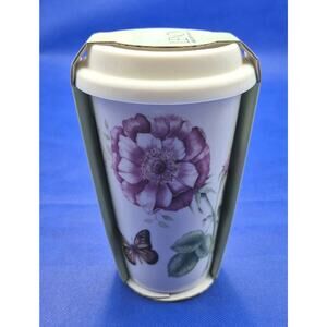 LENOX Butterfly Meadow Thermal Travel Mug Silicone Lid 10oz NEW White Ceramic YK